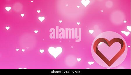 Image of white hearts floating over pink background. love, emotions and feeling concept digitally generated image. Stock Photo