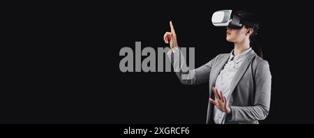 Businesswoman Using Virtual Reality Headset Stock Photo