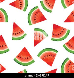 Watermelon pattern. Fruit juicy slice pieces seamless texture. Summer bright design Stock Vector