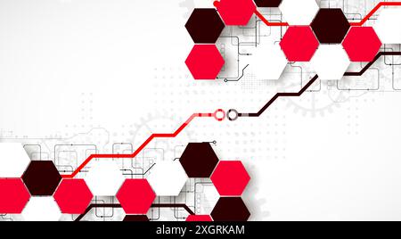 Gear wheel technology background with hexagons. Hand drawn vector. Stock Vector