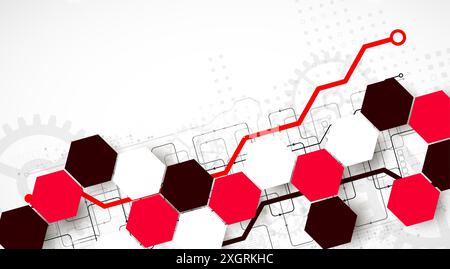 Gear wheel technology background with hexagons. Hand drawn vector. Stock Vector