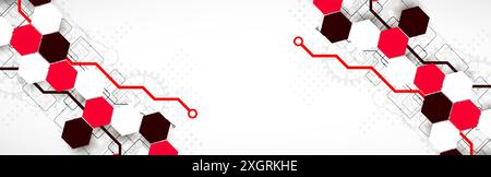 Gear wheel technology background with hexagons. Hand drawn vector. Stock Vector