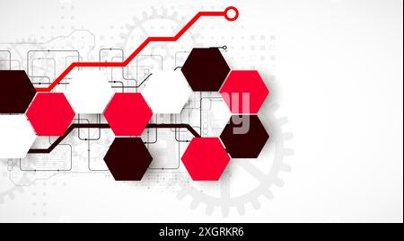 Gear wheel technology background with hexagons. Hand drawn vector. Stock Vector