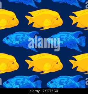 Cichlasoma citrinellum, Blue Jack Dempsey. Icon vector illustration of tropical fish, aquarium animals in flat style. Cichlid family. pet care. For wa Stock Vector