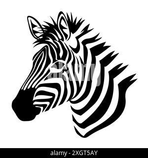 Striped Zebra Head in Black and White Illustration Stock Vector