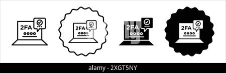 2FA Multifactor verification icon logo sign vector outline in black and white color Stock Vector