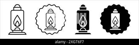 Camping lantern icon logo sign vector outline in black and white color Stock Vector