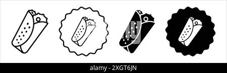 Burrito icon logo sign vector outline in black and white color Stock Vector