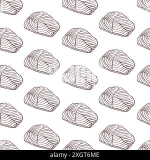 Salmon steak seamless pattern in line art style. Abstract salmon meat design for Japanese Restaurant, menu, banner, packaging. Vector illustration on Stock Vector
