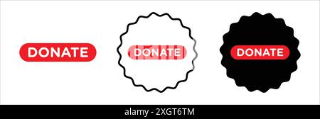 Donate button icon logo sign vector outline in black and white color Stock Vector