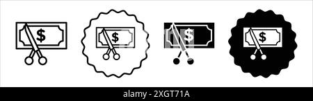 Cost cutting icon logo sign vector outline in black and white color Stock Vector