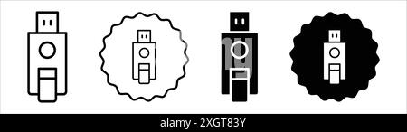 Inclined pendrive icon logo sign vector outline in black and white color Stock Vector
