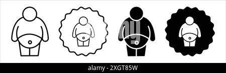 Fat man icon logo sign vector outline in black and white color Stock Vector