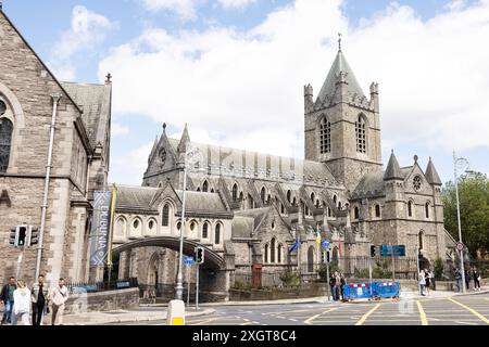Christ Church Cathedral and Dublinia museum in Dublin, Ireland, as viewed from High Street and Christchurch Place intersection. Stock Photo