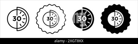 Half hour icon logo sign vector outline in black and white color Stock Vector