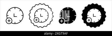 Plus hours icon logo sign vector outline in black and white color Stock Vector