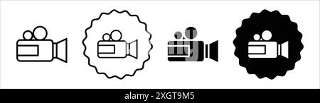 Video camera icon logo sign vector outline in black and white color Stock Vector