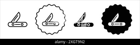 Pocket knife icon logo sign vector outline in black and white color Stock Vector