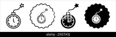 Time bomb with clock icon logo sign vector outline in black and white color Stock Vector