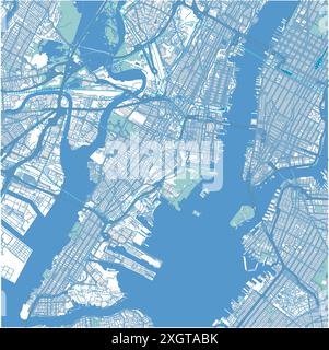 Map of Jersey City in New Jersey in blue. Contains layered vector with roads water, parks, etc. Stock Vector