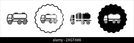 Tank truck icon logo sign vector outline in black and white color Stock Vector