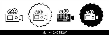 Video camera icon logo sign vector outline in black and white color Stock Vector