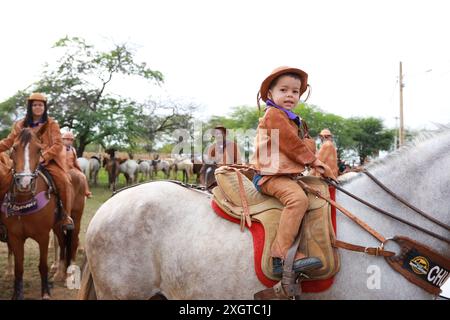 curaca, bahia, brazil - july 7, 2024: Northeastern cowboy takes part in the mass in honor of his profession in the city of Curaca. Stock Photo