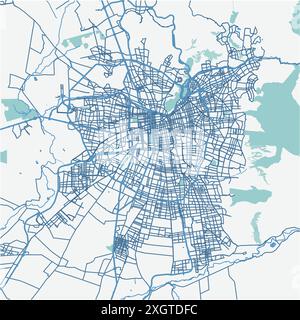 Map of Santiago in Chile in blue. Contains layered vector with roads water, parks, etc. Stock Vector