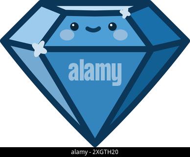 Smiling diamond character in a kawaii style Stock Vector