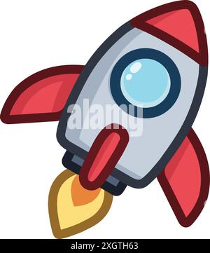 cartoon cute rocket icon with simple lines and flat colors Stock Vector