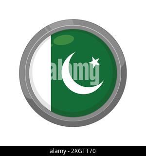 Pakistan flag. Round glossy. Silver frame. Pakistan flag vector icon illustration Stock Vector