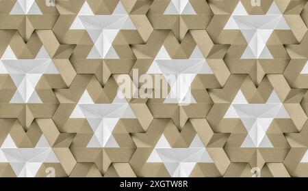 This illustration features a seamless geometric pattern of interconnected 3D triangles in earthy tones Ideal for backgrounds, wallpapers, and textile Stock Photo