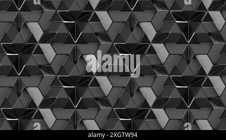 A striking graphic illustration featuring a seamless pattern of geometric stars in a detailed monochrome design, ideal for various creative projects Stock Photo
