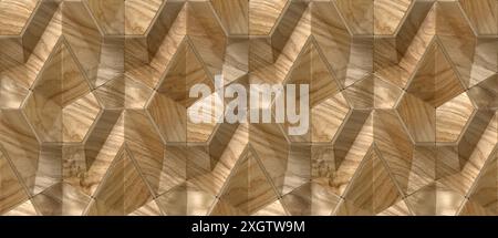 Exquisite 3D geometric pattern featuring a realistic wooden texture Ideal for a contemporary wallpaper design or background in sophisticated interior Stock Photo