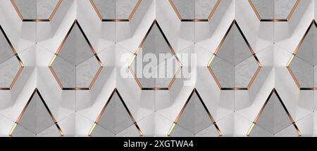 This image features a detailed and sophisticated 3D geometric pattern with a marbled gray background accented by metallic copper lines, ideal for cont Stock Photo