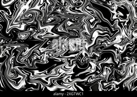 Abstract illustration featuring a mesmerizing black and white liquid swirl pattern. This striking image depicts flowing, intertwined forms that create Stock Photo