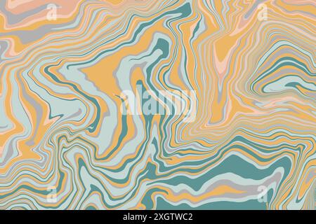 This high-quality image showcases a seamless marbled pattern with fluid wave designs in soft tones of orange, green, and gray, perfect for backgrounds Stock Photo