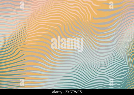 Abstract wavy lines background in pastel yellow, blue, and orange tones for creating calming and stylish aesthetics Stock Photo