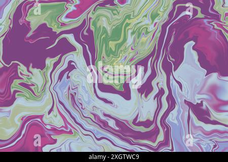 This image features an intricate marbled design with swirling patterns of green, purple, and white, ideal for creative and abstract backgrounds Stock Photo
