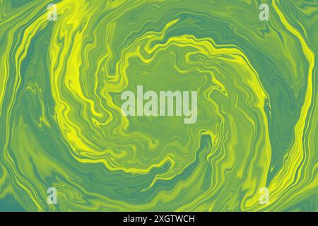 A vibrant, high-resolution image featuring swirling patterns of green and yellow, ideal for graphic backgrounds or as a distinct abstract art Stock Photo