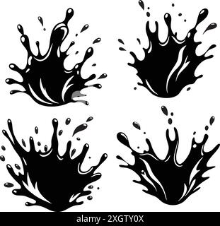 Water splashes silhouette Set Different types on white background Stock Vector