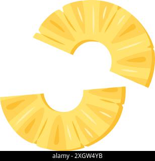 Fresh yellow pineapple ring halves slice icon set. Healthy vegetarian snack, cut Pineapple for design. Sliced on pieces ananas. Hand drawn trendy flat style isolated Vector illustration Stock Vector
