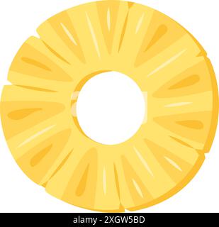 Fresh yellow Pineapple ring slice icon. Healthy vegetarian snack, cut Pineapple for design Sliced ananas. Tropical juicy healthy fruits pieces Hand drawn trendy flat style isolated Vector illustration Stock Vector