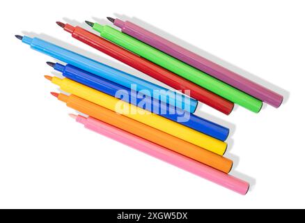 Group of Coloring markers with shadow isolated on white background Stock Photo