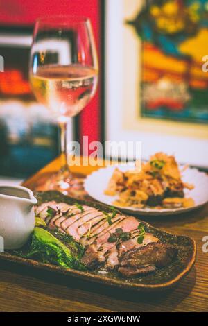 Grilled IBERICO PORK RIBEYE with white miso and gem lettuce Stock Photo ...