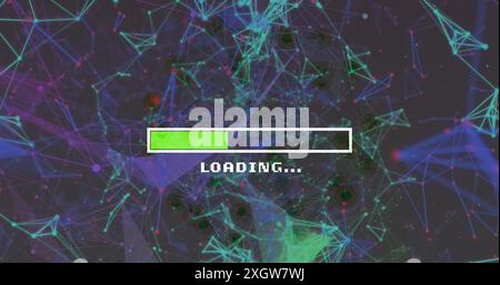 Image of data loading over line molecules connecting the dots. Digital composite, global communication, technology, cloud computing, connection, artif Stock Photo