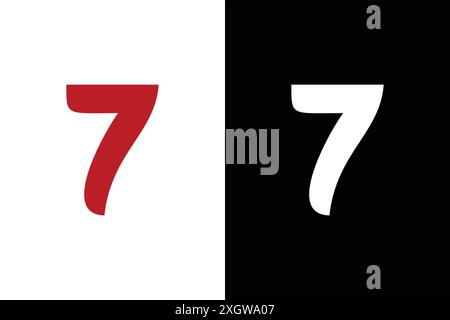 Number 7 logo design template elements, Abstract number seven logo, vector illustration. Red color on black and white background Stock Vector