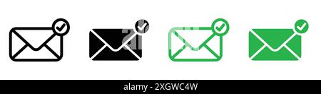 Approved message icon logo sign vector outline in black and white color Stock Vector