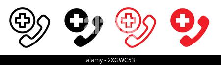 Ambulance call icon logo sign vector outline in black and white color Stock Vector