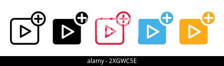 Add video icon logo sign vector outline in black and white color Stock Vector